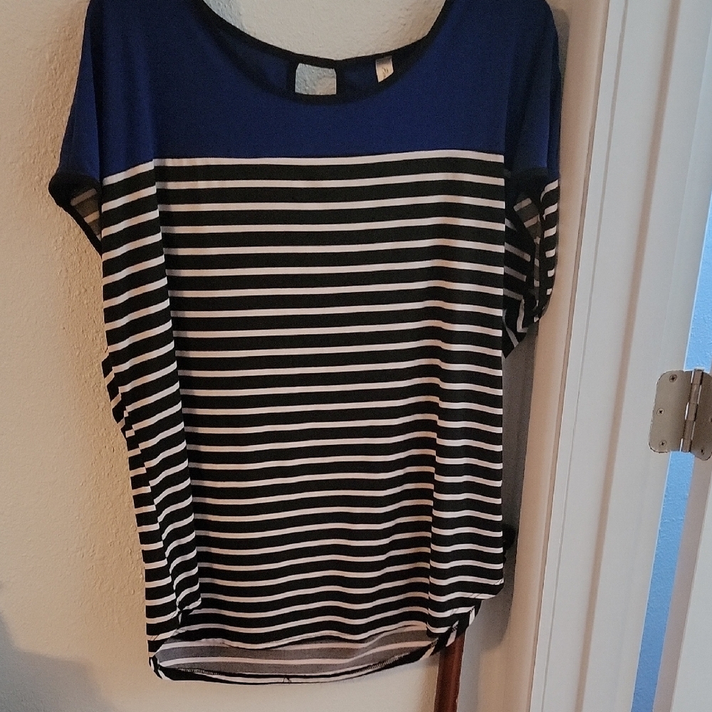 Blue and Black Striped Women's Top